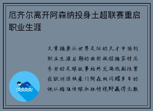 厄齐尔离开阿森纳投身土超联赛重启职业生涯